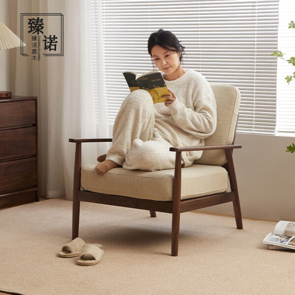 North America imported black walnut full solid wood sofa chair balcony single chair household living room chair casual lazy recliner