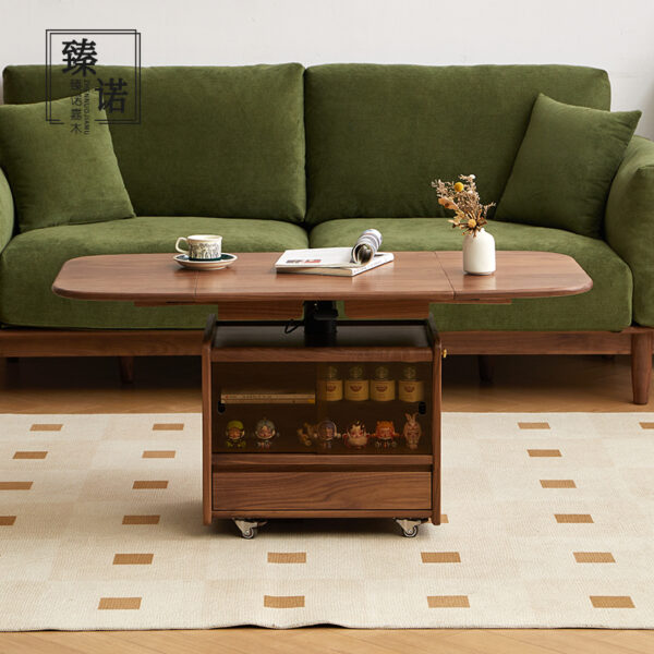 All solid wood imported from North America black walnut wood coffee table foldable lift mobile sofa edge table with storage cabinet
