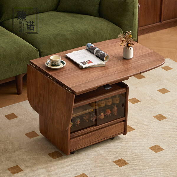 All solid wood imported from North America black walnut wood coffee table foldable lift mobile sofa edge table with storage cabinet
