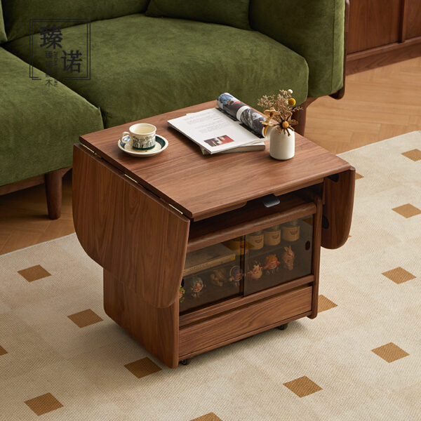 All solid wood imported from North America black walnut wood coffee table foldable lift mobile sofa edge table with storage cabinet