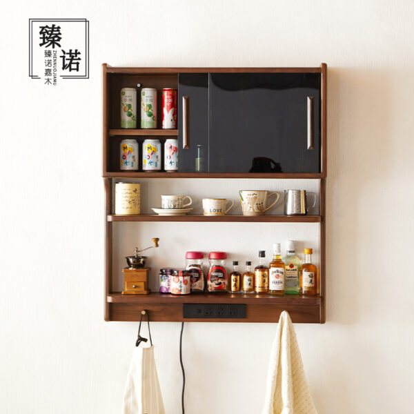 North America imported black walnut full solid wood hanging cabinet wall-mounted sideboard storage storage cabinet display cabinet medieval style