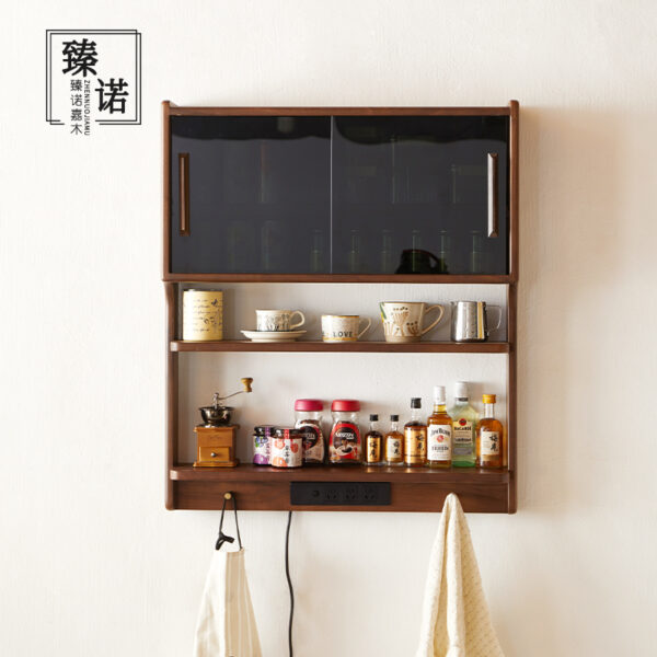 North America imported black walnut full solid wood hanging cabinet wall-mounted sideboard storage storage cabinet display cabinet medieval style