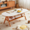 Full cherry wood rock-board tea table oval Nordic simple household small apartment Japanese living room tea table