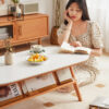 Full cherry wood rock-board tea table oval Nordic simple household small apartment Japanese living room tea table