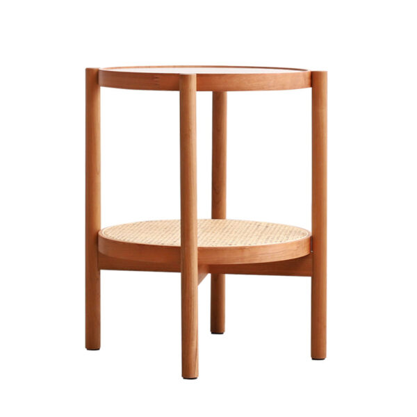 Nordic cherry wood solid wood round coffee table combination Japanese simple rattan small low table long rainbow glass round coffee table