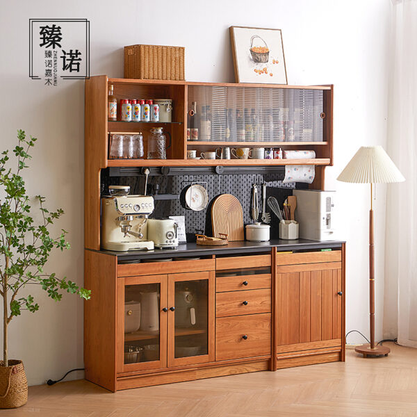 Cherry wood full solid wood sideboard Nordic storage cabinet Japanese-style small restaurant storage tea cabinet against the wall